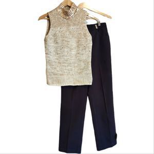 St. John Gold Sequin Top and Black Straight Leg Pants